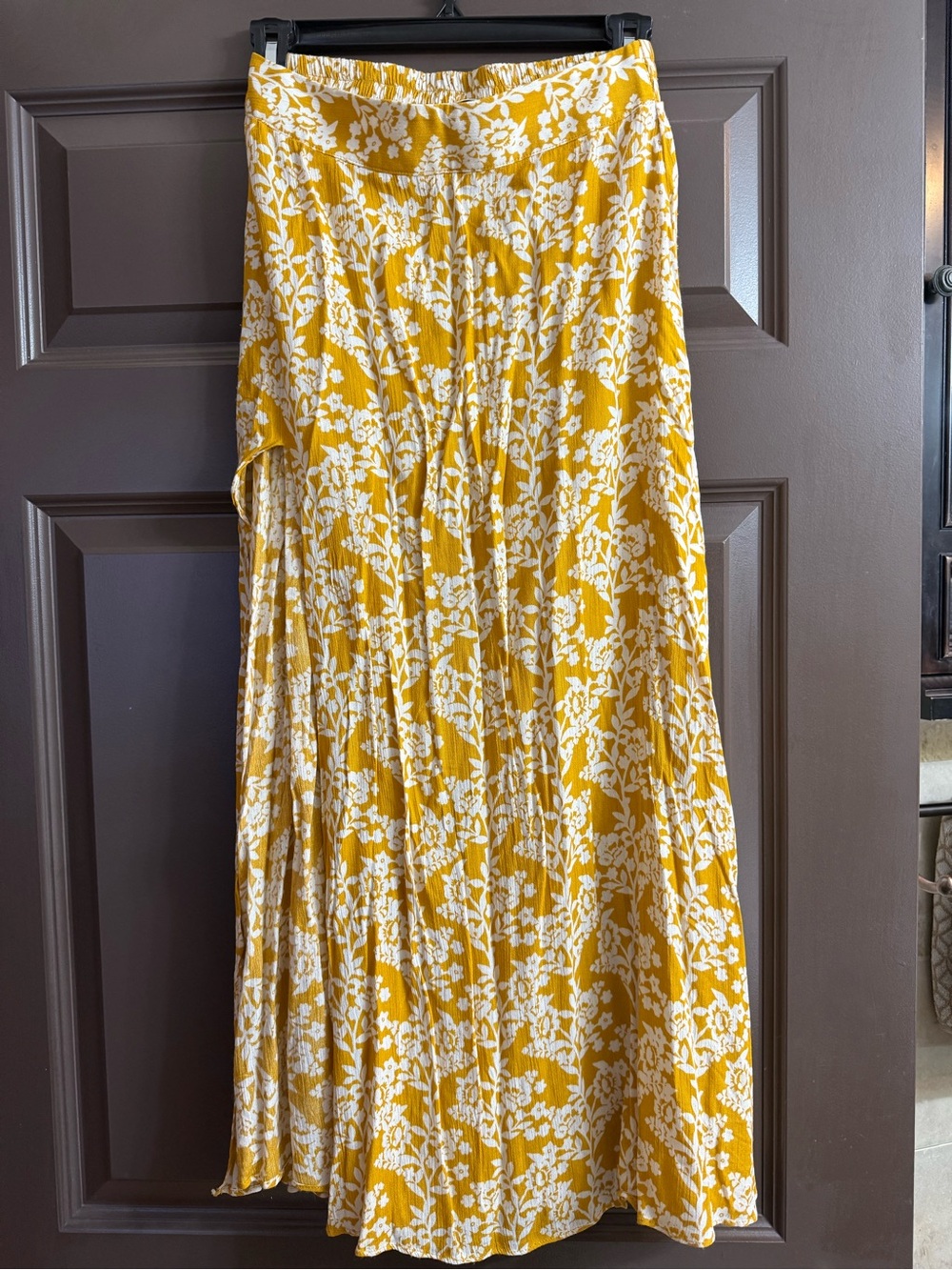 Hello Molly Mustard Yellow & White Floral Midi Skirt with Large Slit
